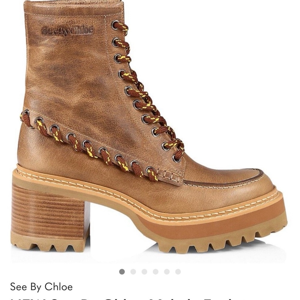 See By Chloe Mahala Eyelet Tan combat Lace Up Boots